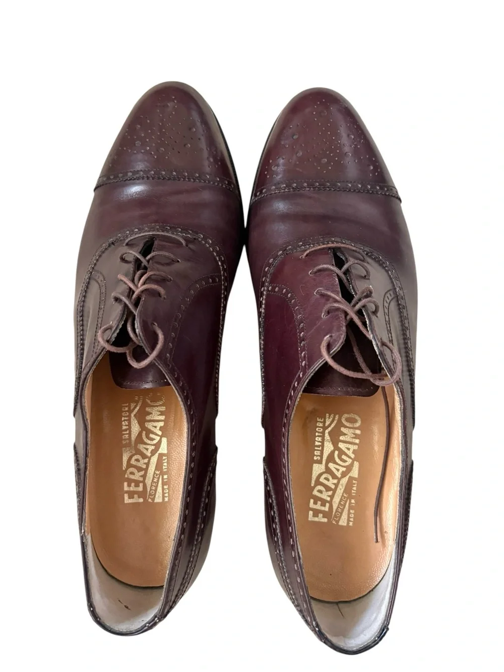 Salvatore Ferragamo Lavorazione Artigiana Burgundy Leather Cap Toe Oxfords